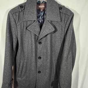 Michael Kors Pea Coat Mens L Gray Wool Blend Modern Button Up Designer Jacket